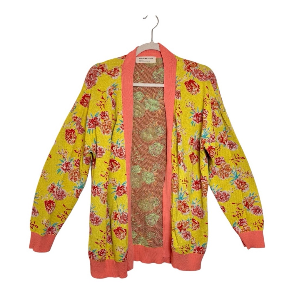 Aldo Martins Anthropologie Yellow Floral Long Cardigan Boho Oversized Medium